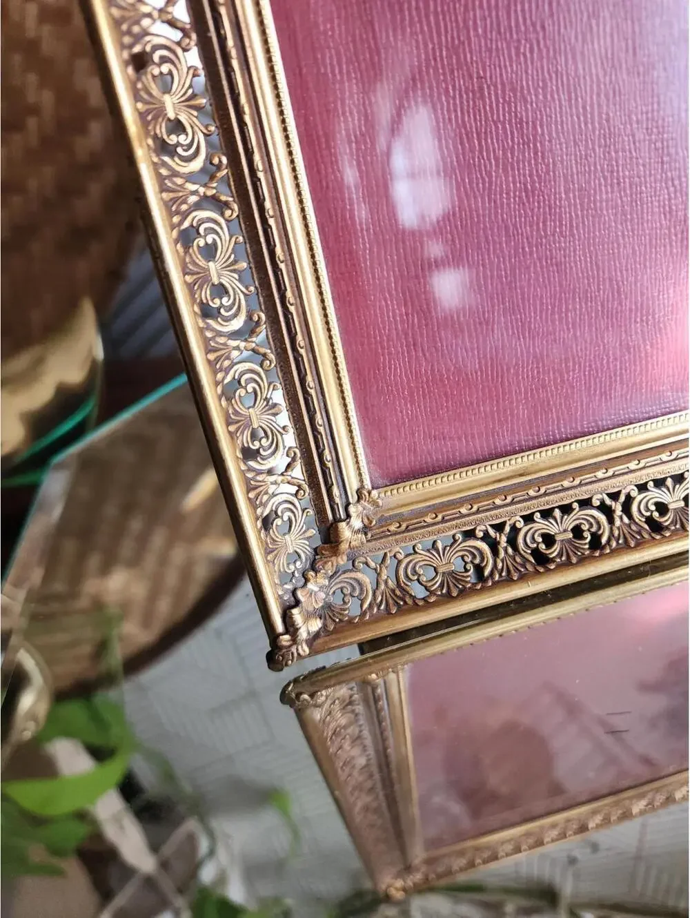 Vintage Copper Brass Filigree Ornate Freestanding Photo Frame 8x10